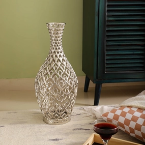 Cavendish Ornate Metal Floor Vase In Silver outdoor greenery  