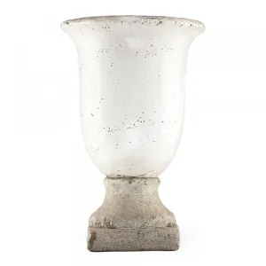 Cement & White Crackle Glazed Pottery Urn dried flowers  