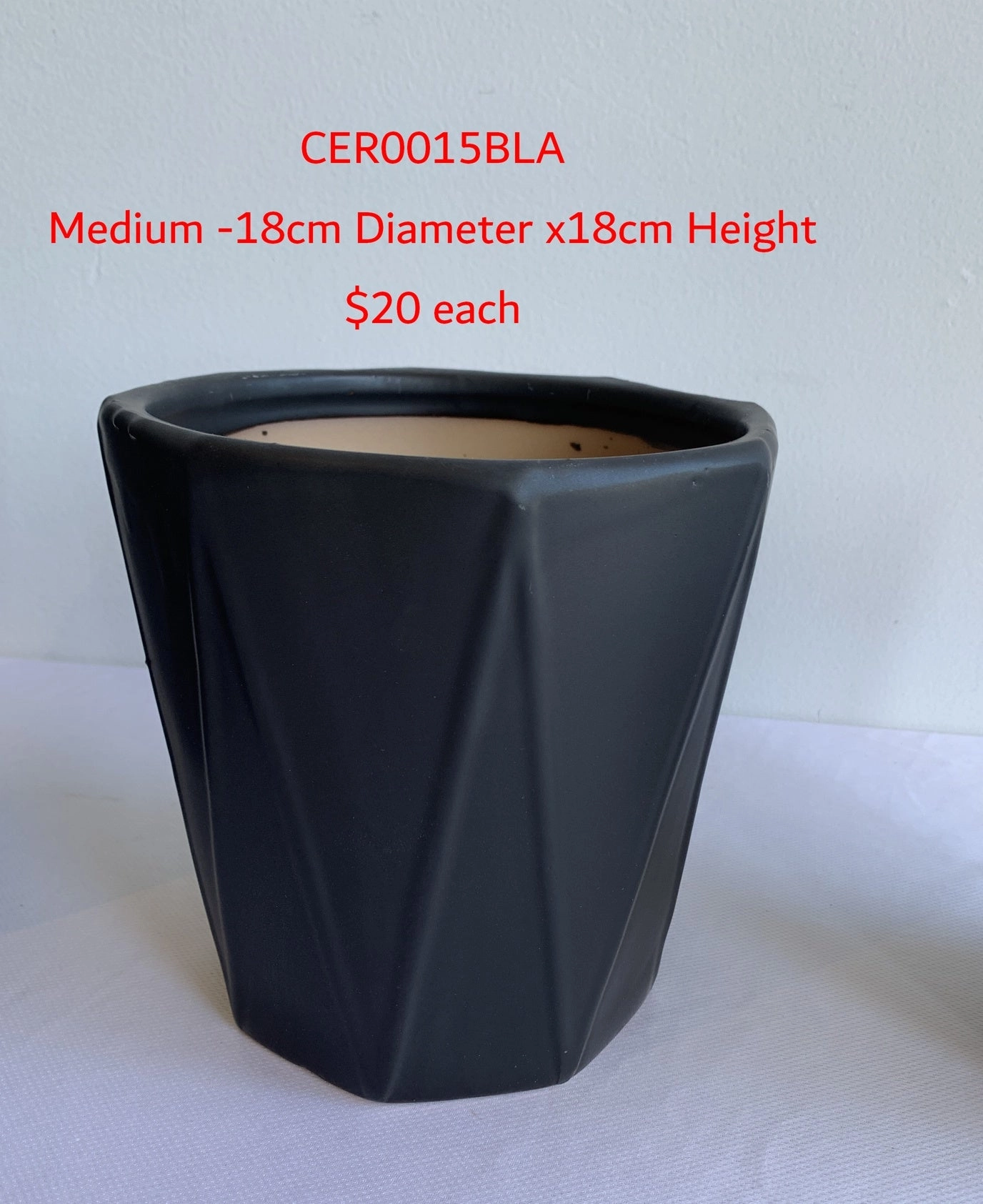 CER0015BLA "V" Pattern Ceramic Pots - Black - 3 Sizes