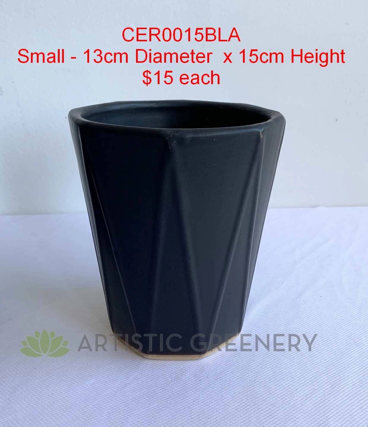 CER0015BLA "V" Pattern Ceramic Pots - Black - 3 Sizes