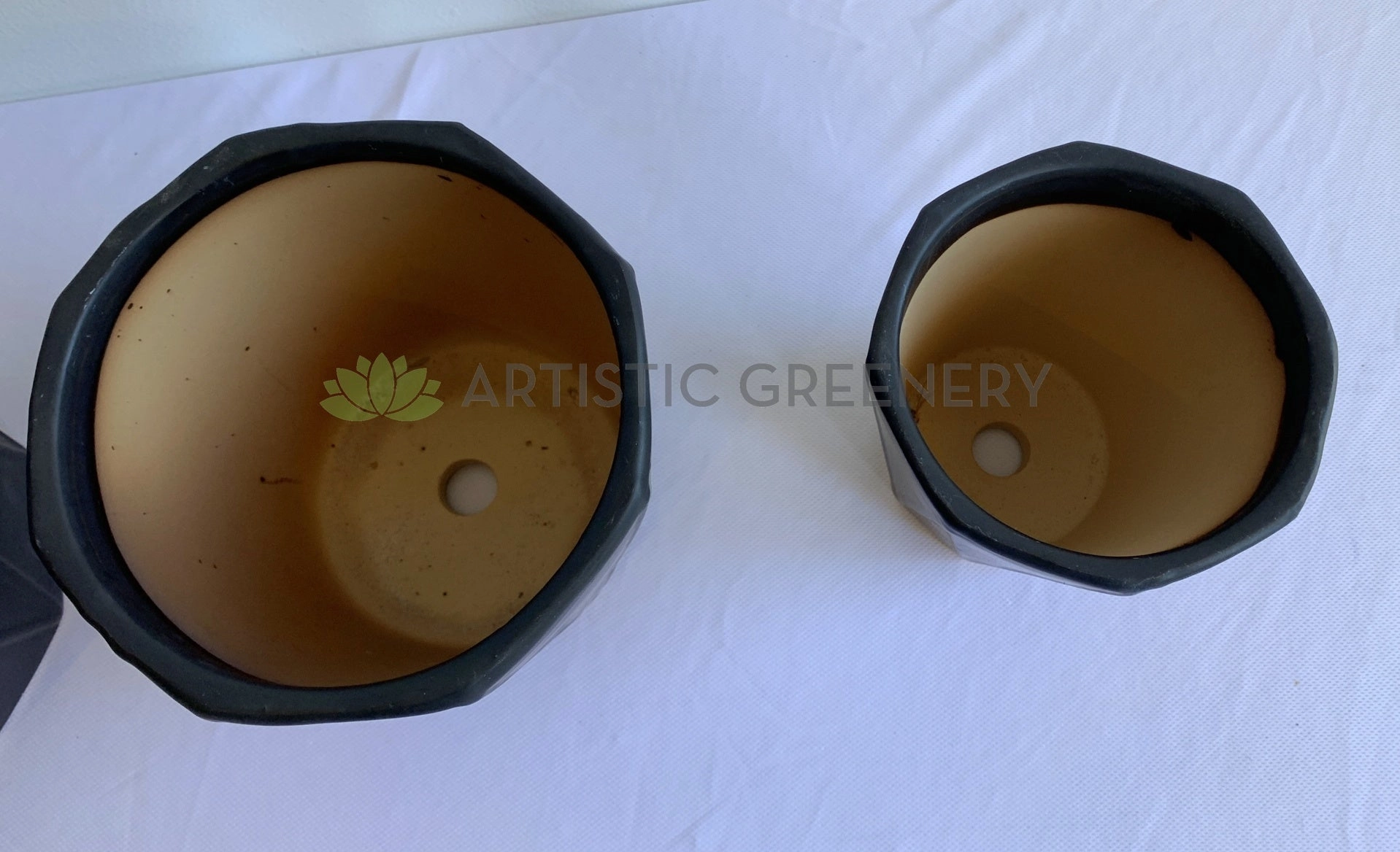 CER0015BLA "V" Pattern Ceramic Pots - Black - 3 Sizes