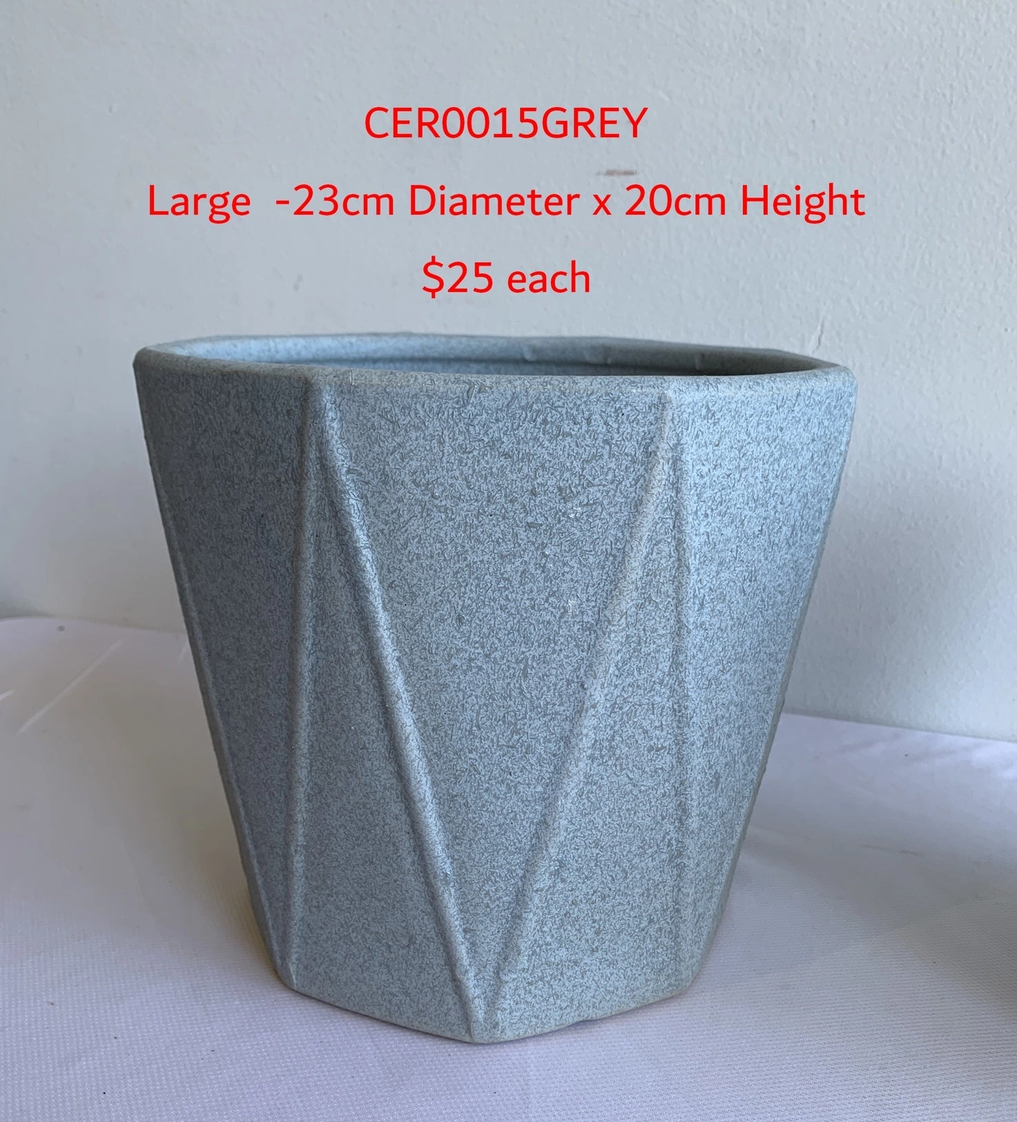 CER0015GREY "V" Pattern Ceramic Pots - Grey - 3 Sizes