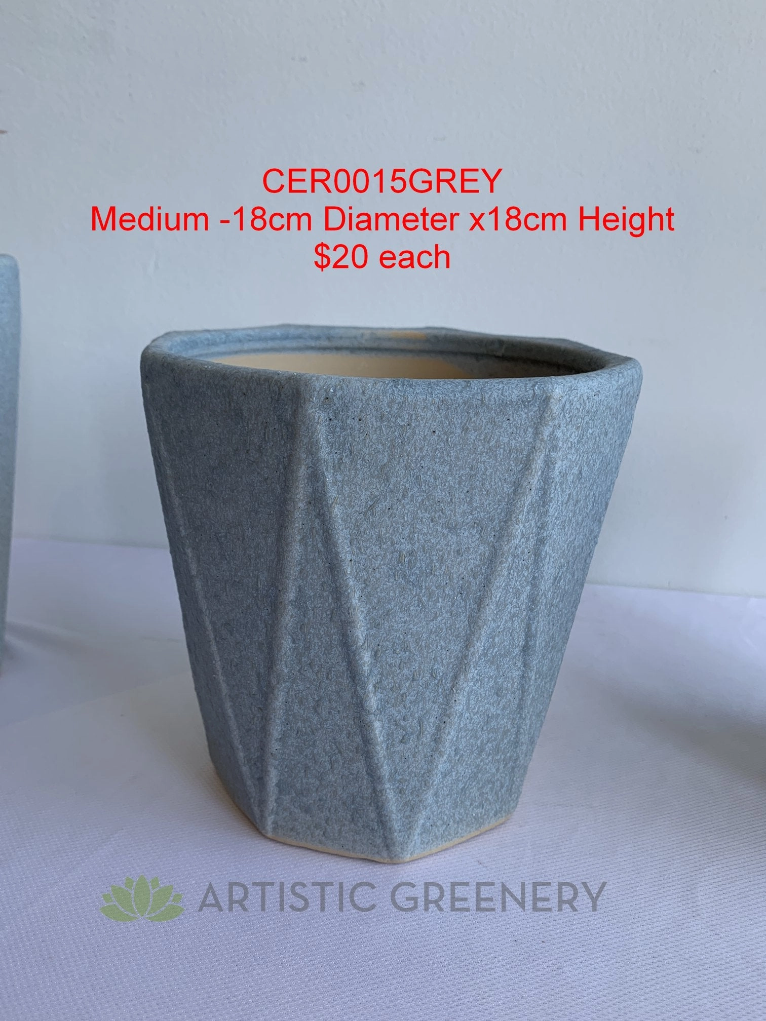 CER0015GREY "V" Pattern Ceramic Pots - Grey - 3 Sizes