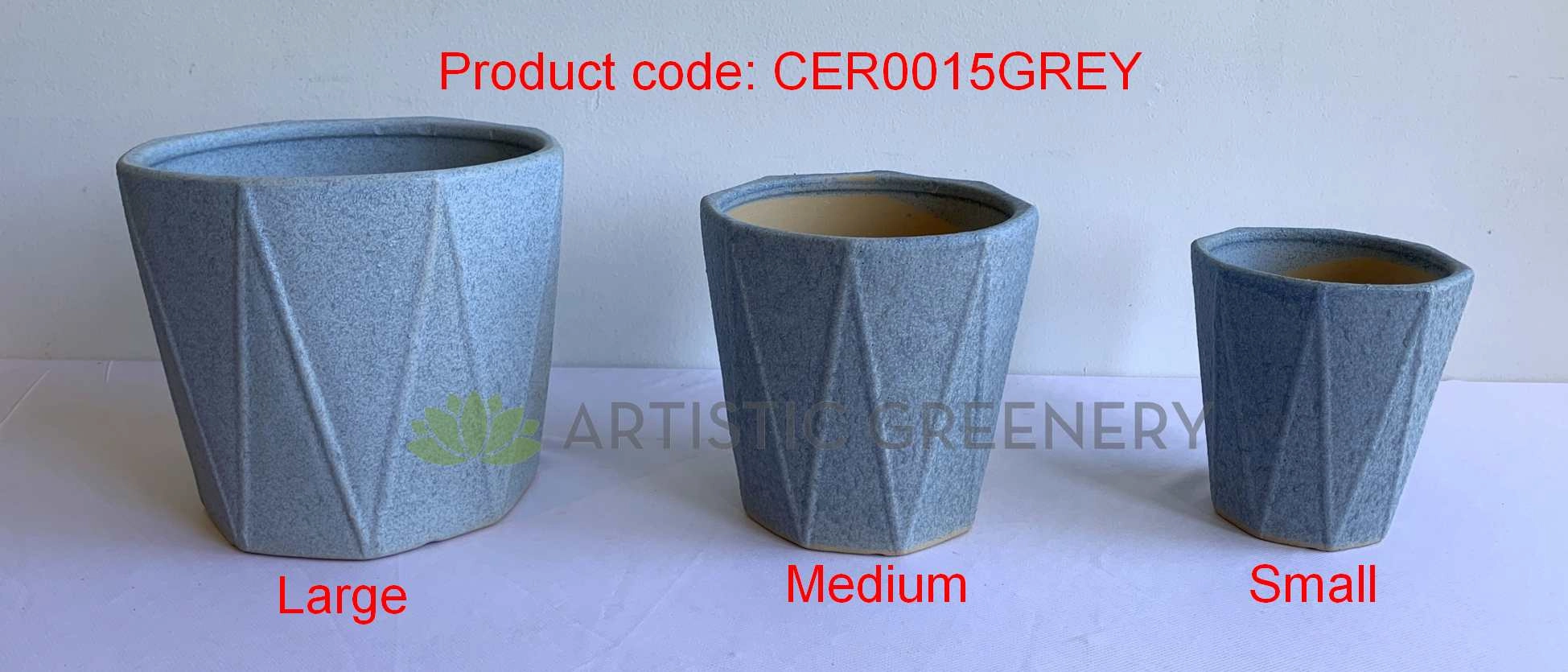 CER0015GREY "V" Pattern Ceramic Pots - Grey - 3 Sizes