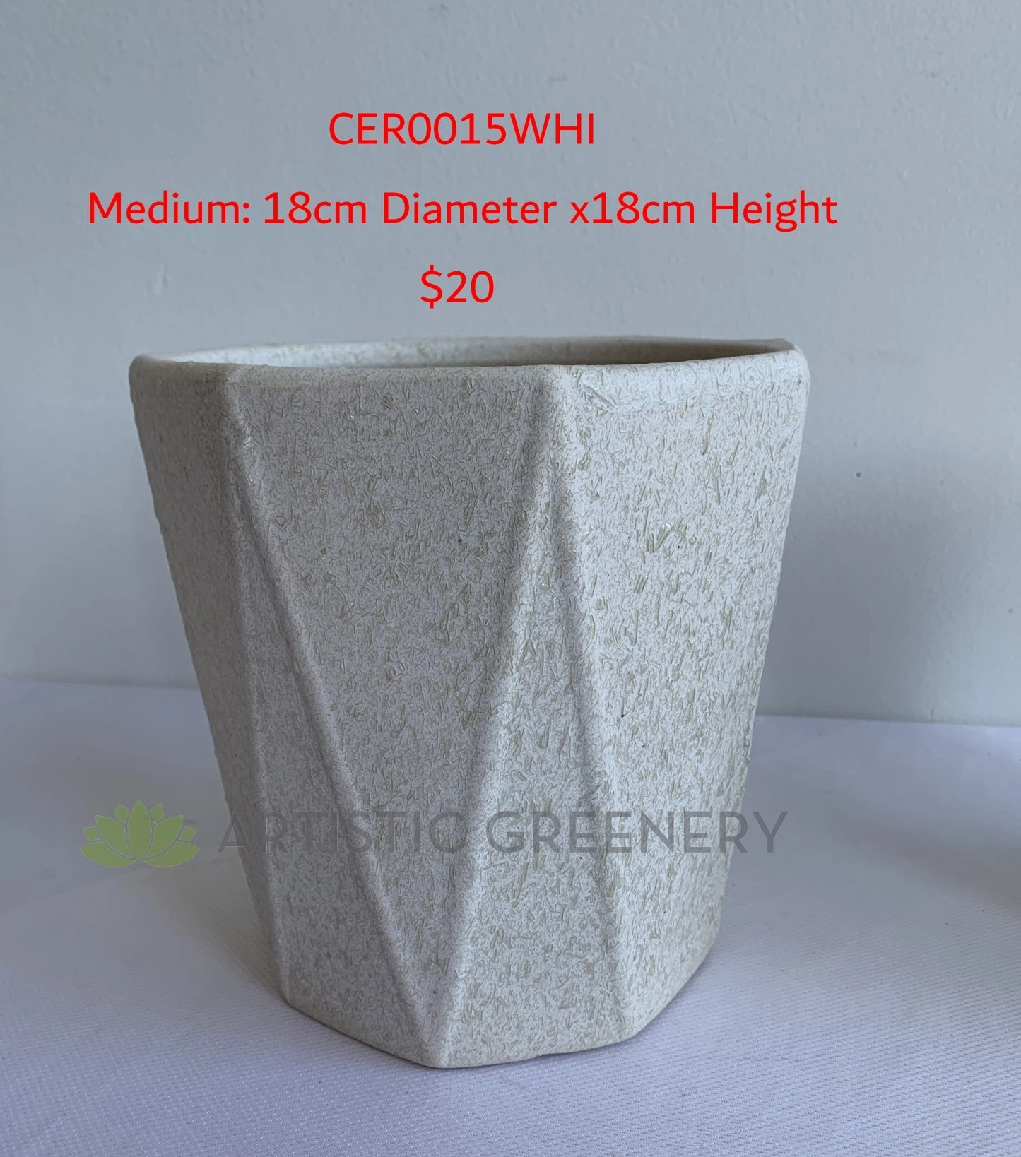 CER0015WHI "V" Pattern Ceramic Pots - Off White - 3 Sizes