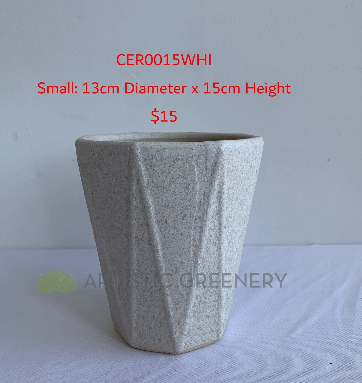 CER0015WHI "V" Pattern Ceramic Pots - Off White - 3 Sizes
