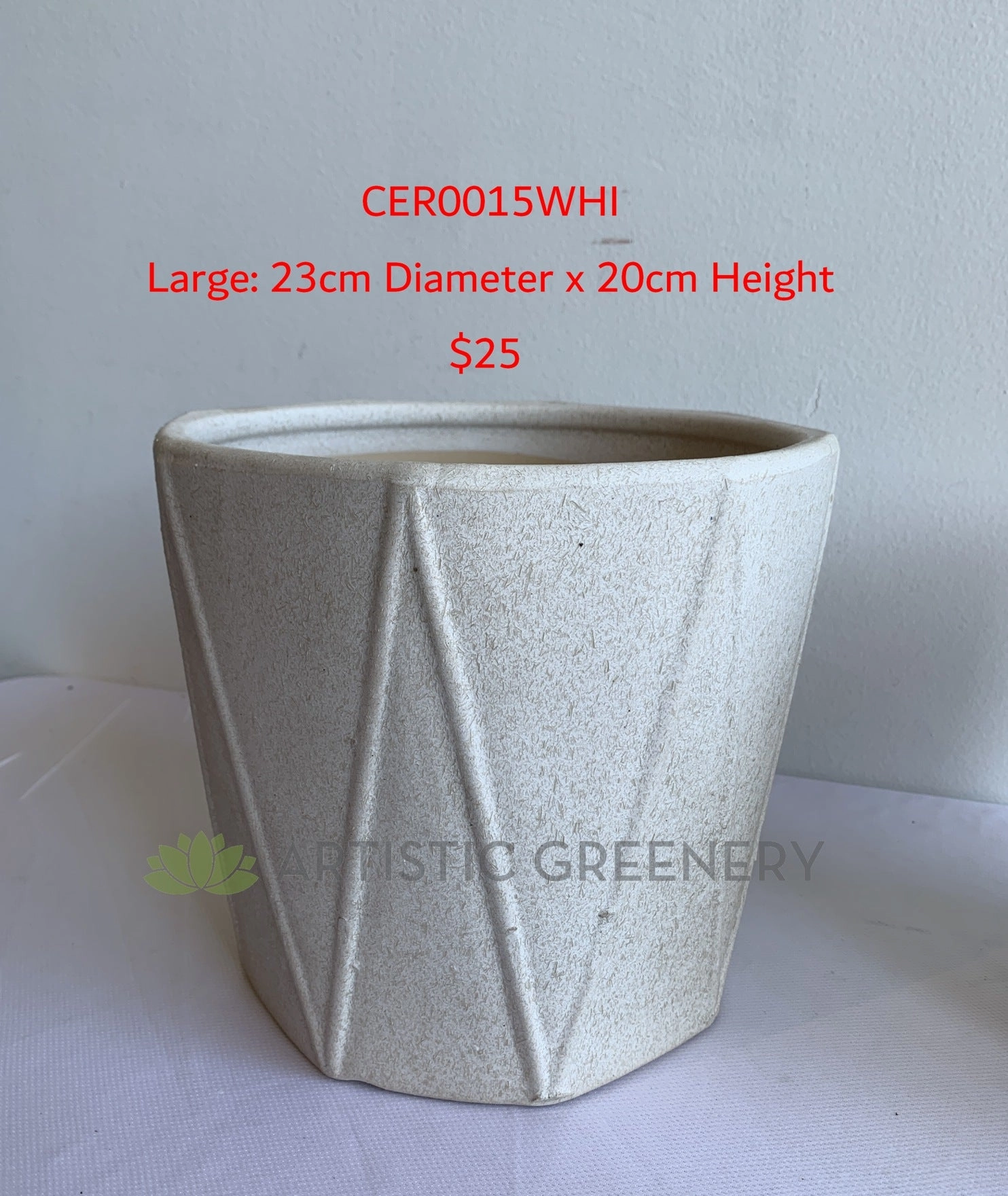 CER0015WHI "V" Pattern Ceramic Pots - Off White - 3 Sizes