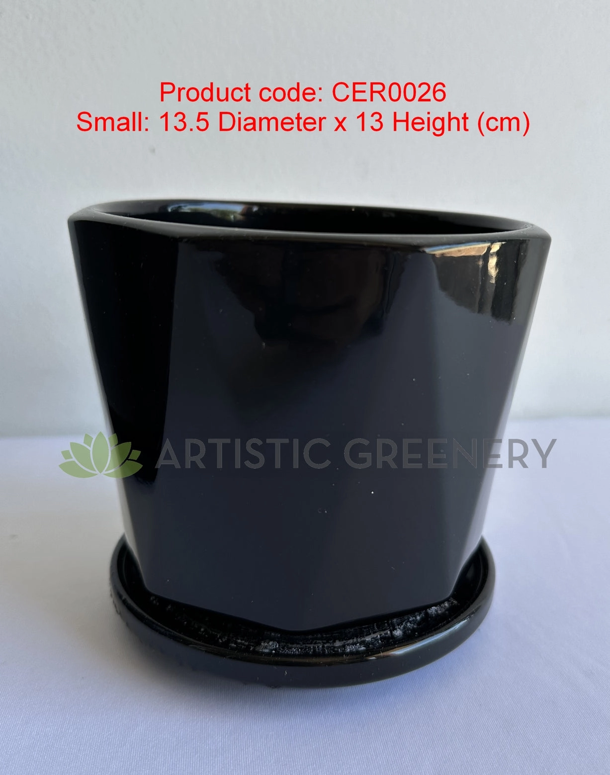 CER0026BLA "V" Pattern Ceramic Pots - Black Gloss - 3 Sizes