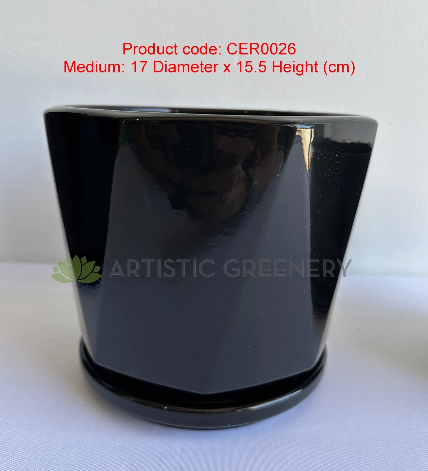 CER0026BLA "V" Pattern Ceramic Pots - Black Gloss - 3 Sizes