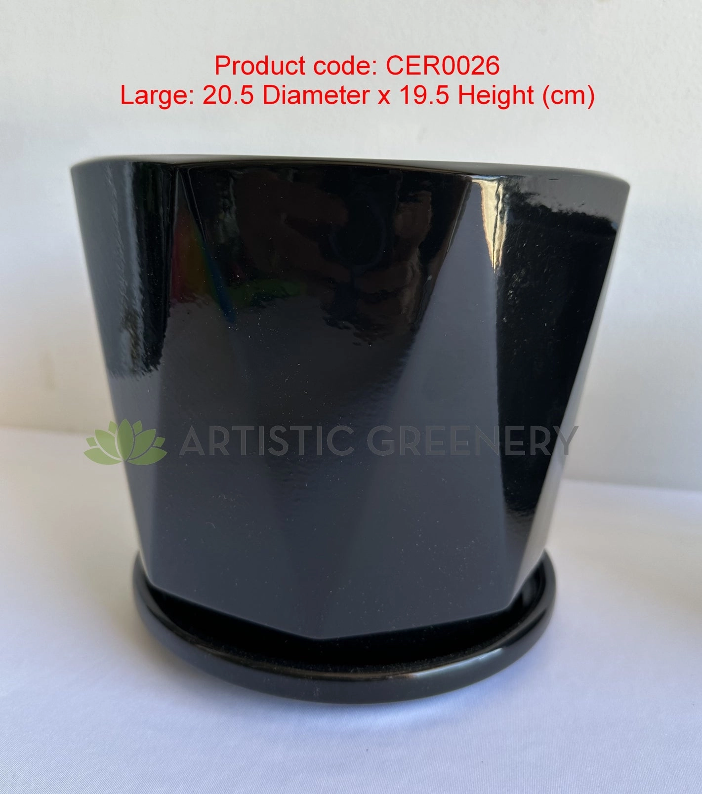 CER0026BLA "V" Pattern Ceramic Pots - Black Gloss - 3 Sizes