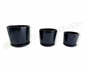 CER0026BLA "V" Pattern Ceramic Pots - Black Gloss - 3 Sizes outdoor greenery  