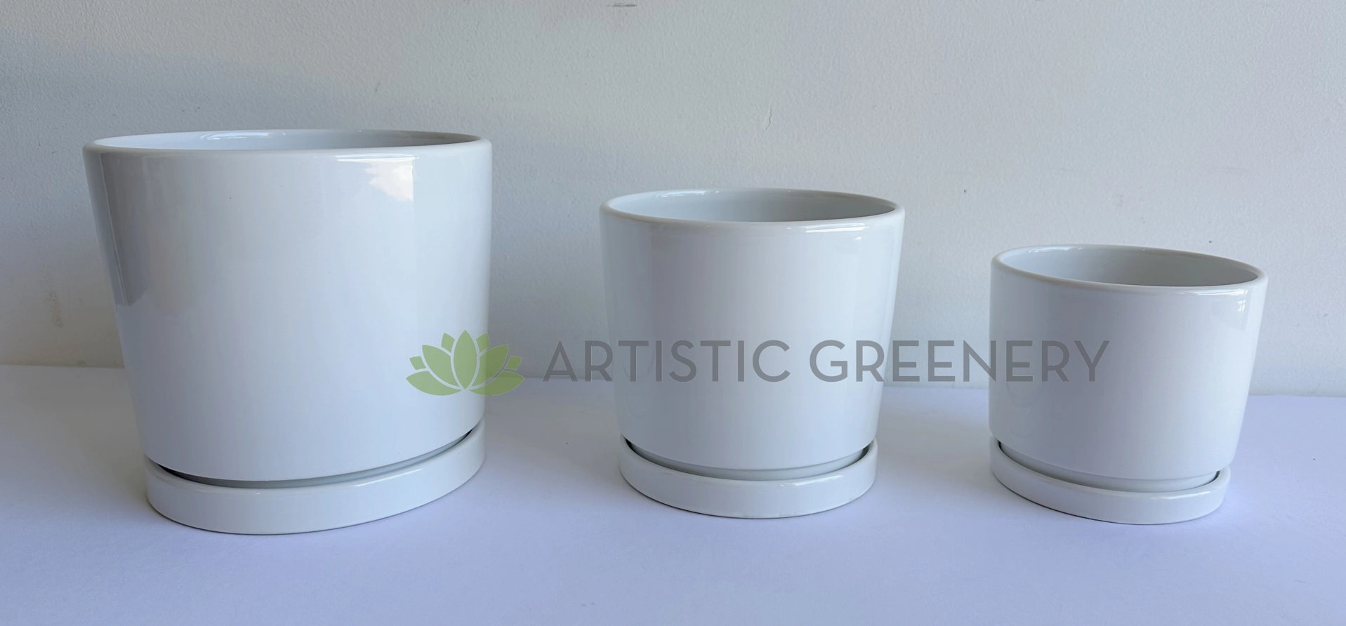 CER0027WHI Straight Cylinder Ceramic Pots - White Gloss - 3 Sizes