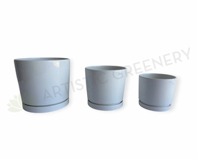CER0027WHI Straight Cylinder Ceramic Pots - White Gloss - 3 Sizes outdoor greenery  
