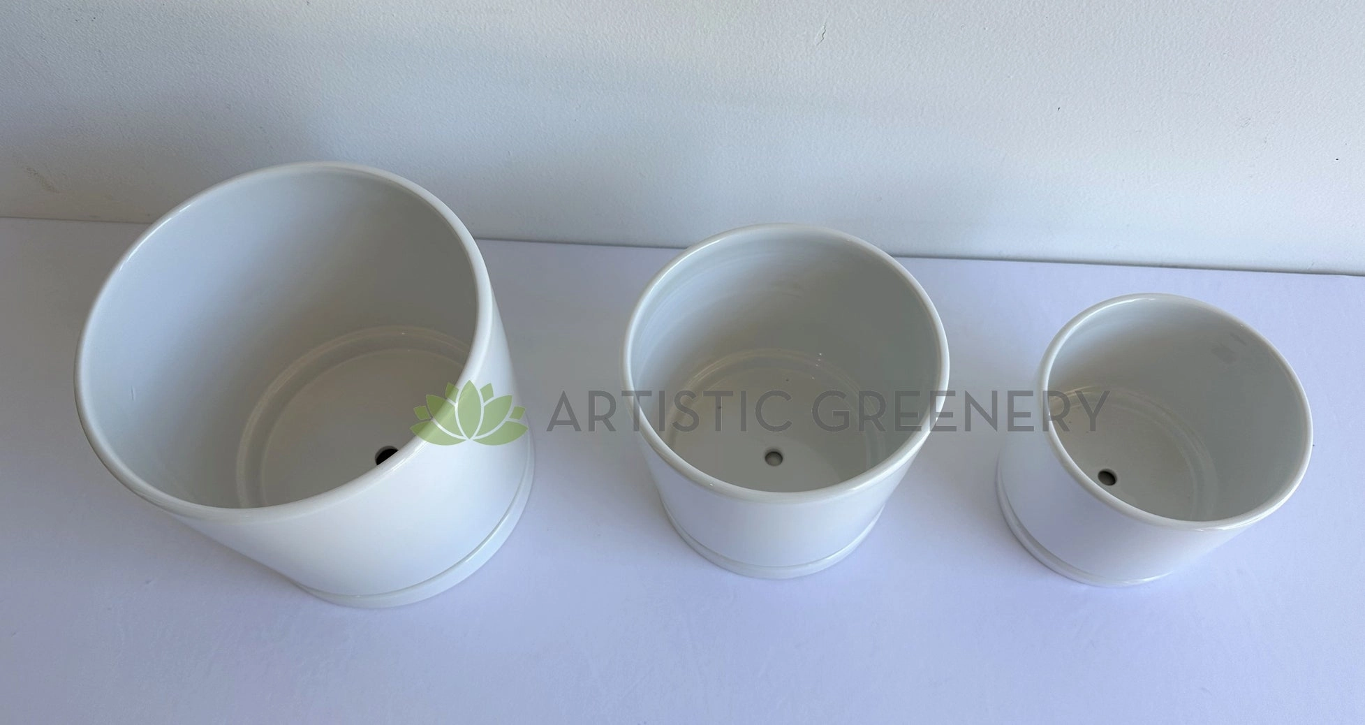 CER0027WHI Straight Cylinder Ceramic Pots - White Gloss - 3 Sizes