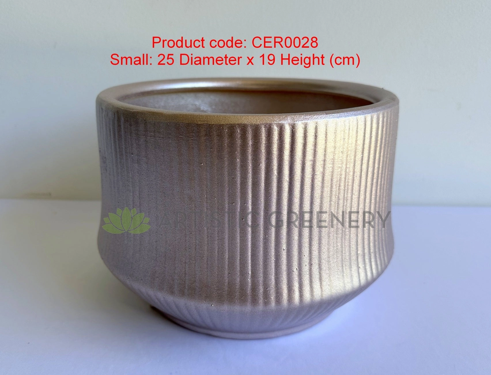 CER0028 Rose Pink Ribbed Ceramic Pots - 2 Sizes