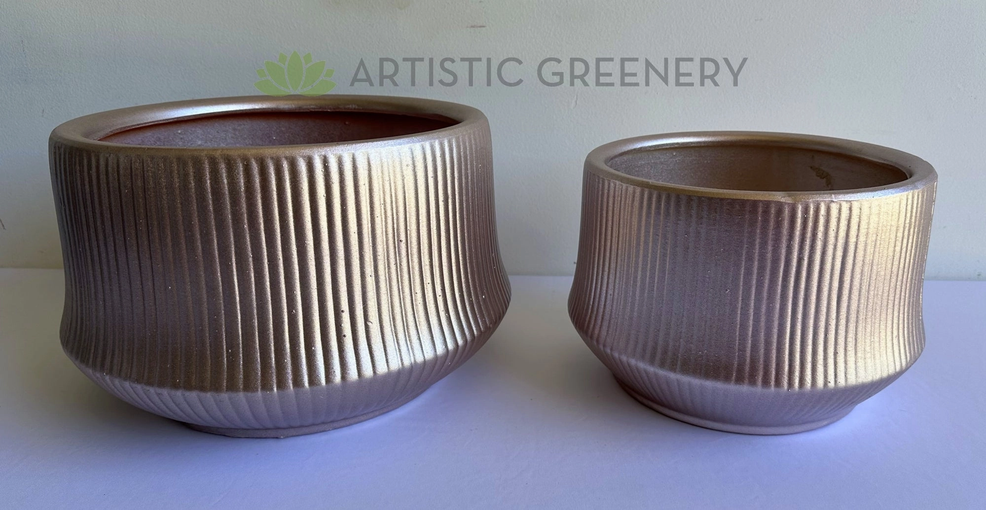 CER0028 Rose Pink Ribbed Ceramic Pots - 2 Sizes