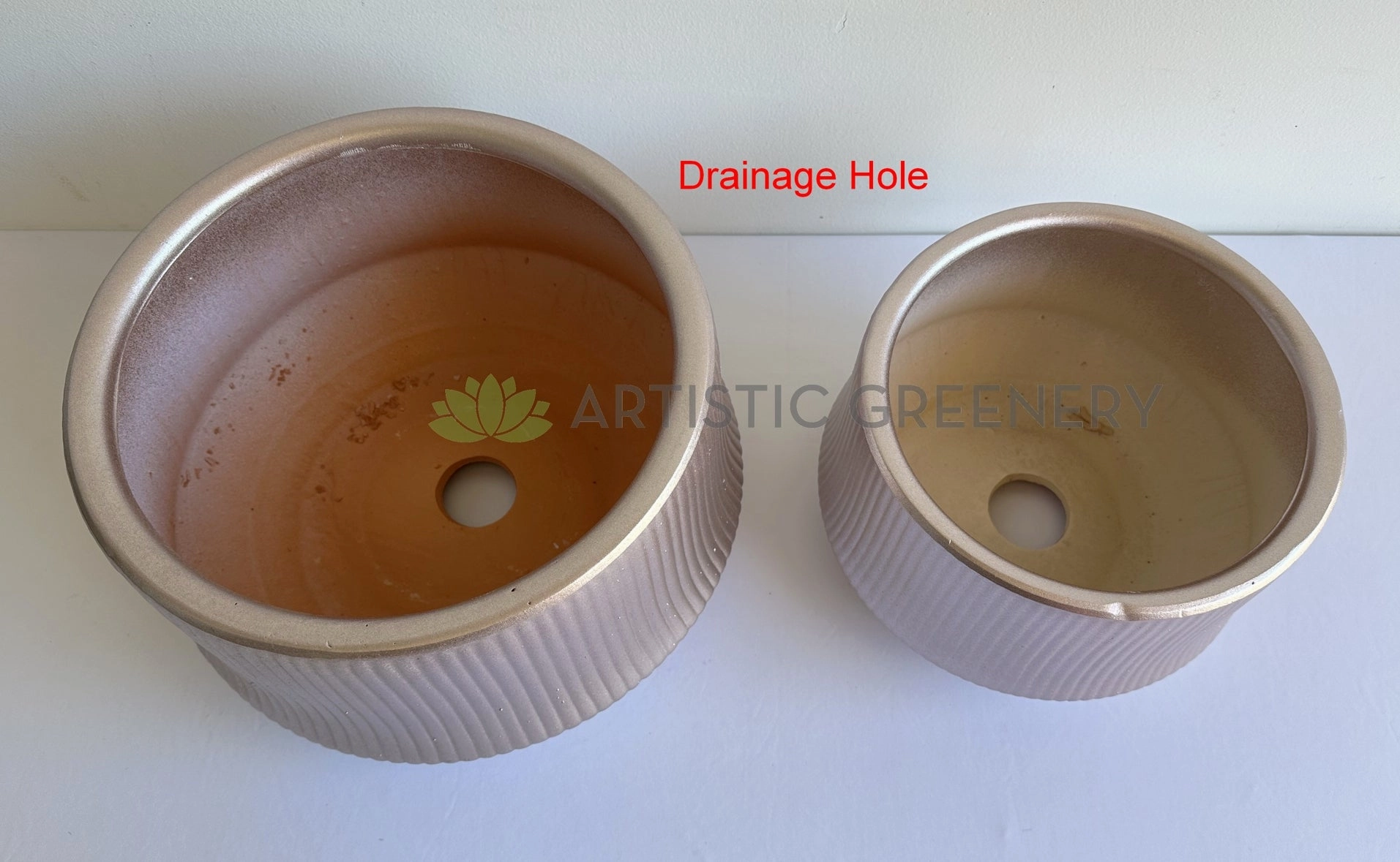 CER0028 Rose Pink Ribbed Ceramic Pots - 2 Sizes