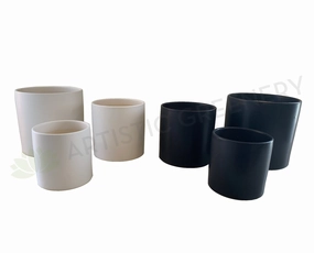 CER-FB82 Stylish Straight Round Ceramic Pots  - Black / White - 3 Sizes outdoor greenery  