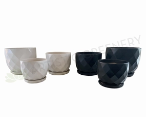 CER-XY045 Diamond Pattern Round Ceramic Pots  - Black / White - 3 Sizes outdoor greenery  