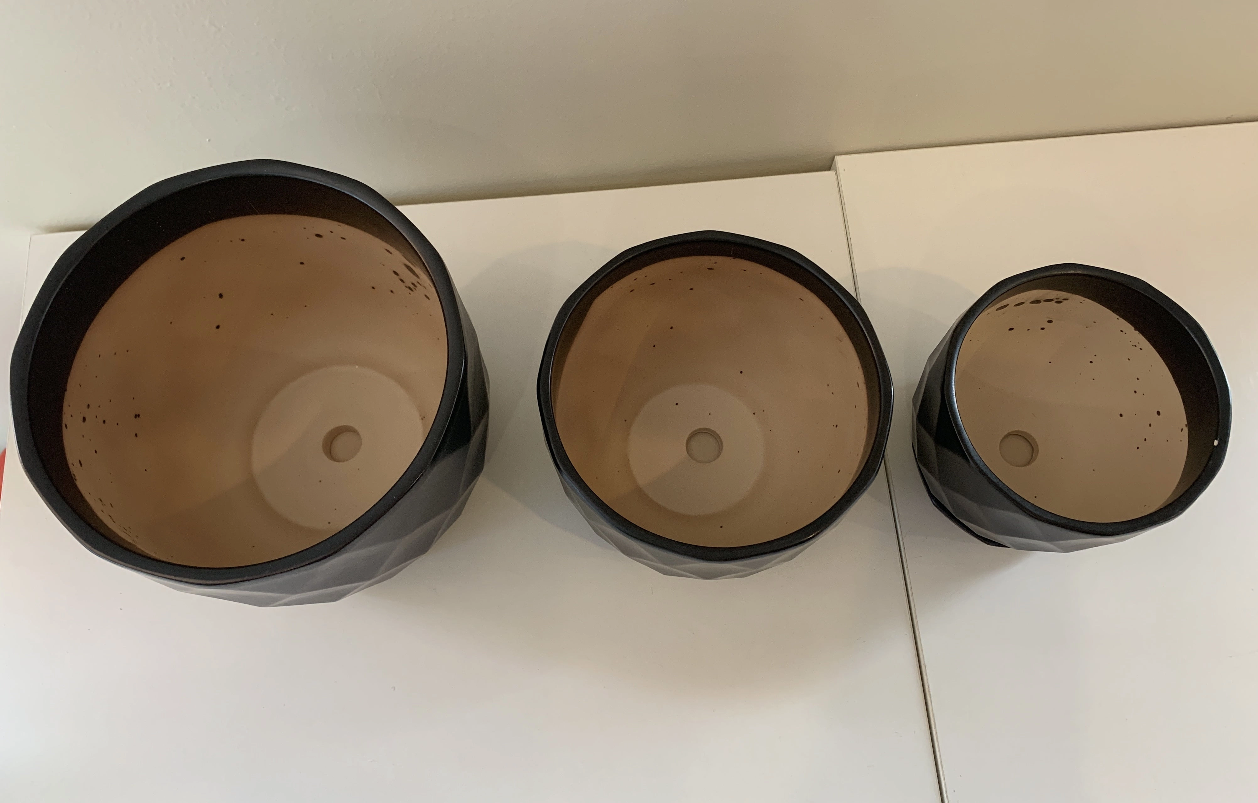 CER-XY045 Diamond Pattern Round Ceramic Pots  - Black / White - 3 Sizes