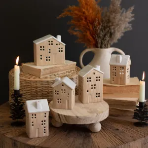 Ceramic Houses Set dried flowers  
