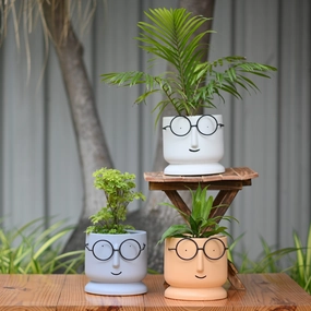 Ceramic Big Face Pot with Spectacles classic flowerpot  