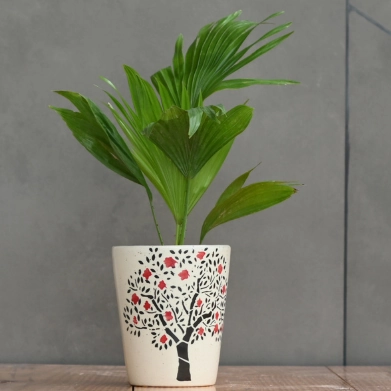Ceramic Cone Pot With Tree Print