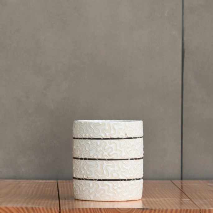 Ceramic Cylender 3D Golden Pot (White)