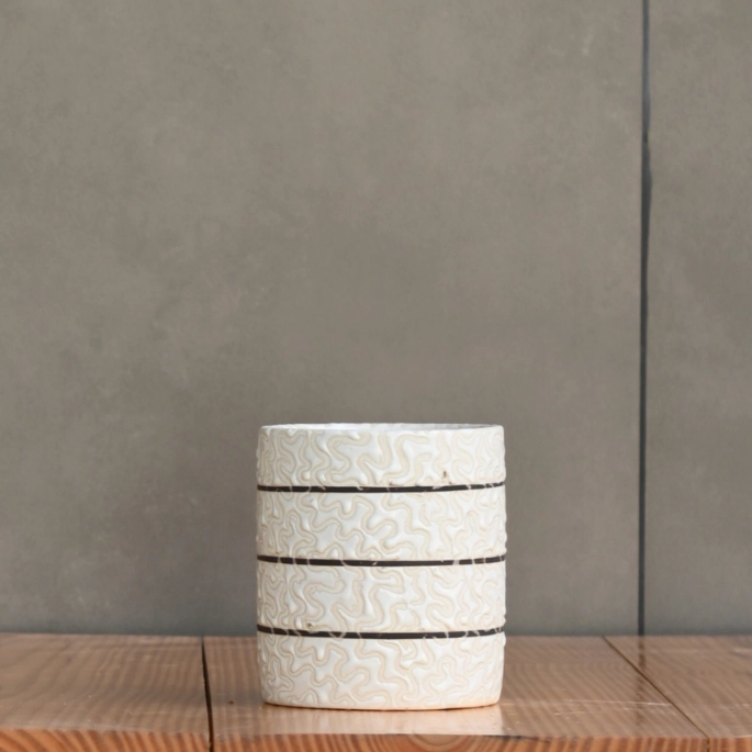 Ceramic Cylender 3D Golden Pot (White)