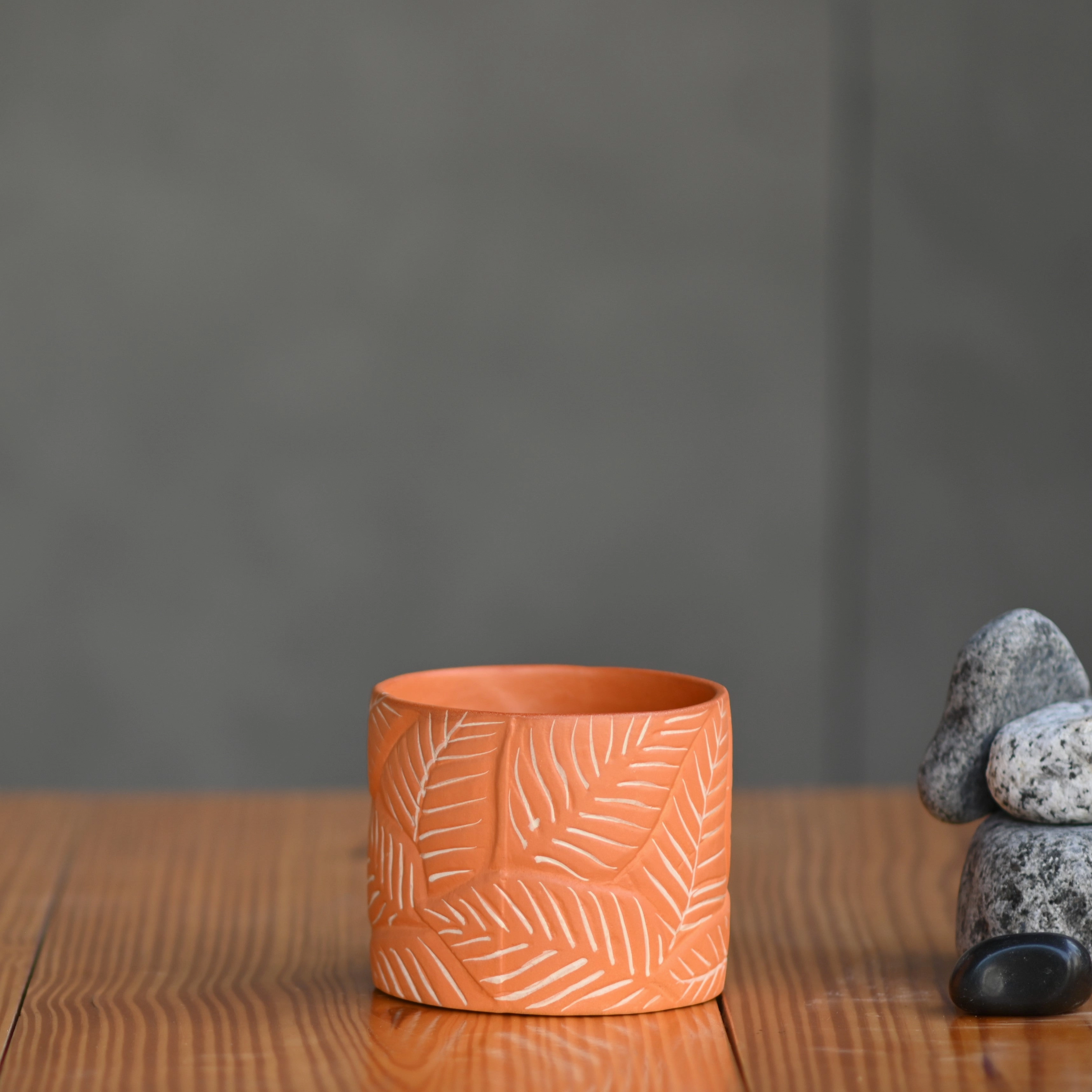 Ceramic Cylender Pot 3D Fern Leaf