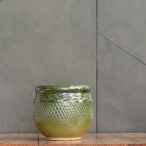 Ceramic Dholak Pot Criss-cross (Green)