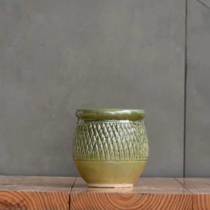 Ceramic Dholak Pot Criss-cross (Green)