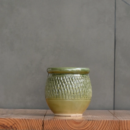 Ceramic Dholak Pot Criss-cross (Green)