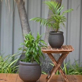 Ceramic Dholak Pot Horizontal Ribbed (Grey) classic flowerpot  