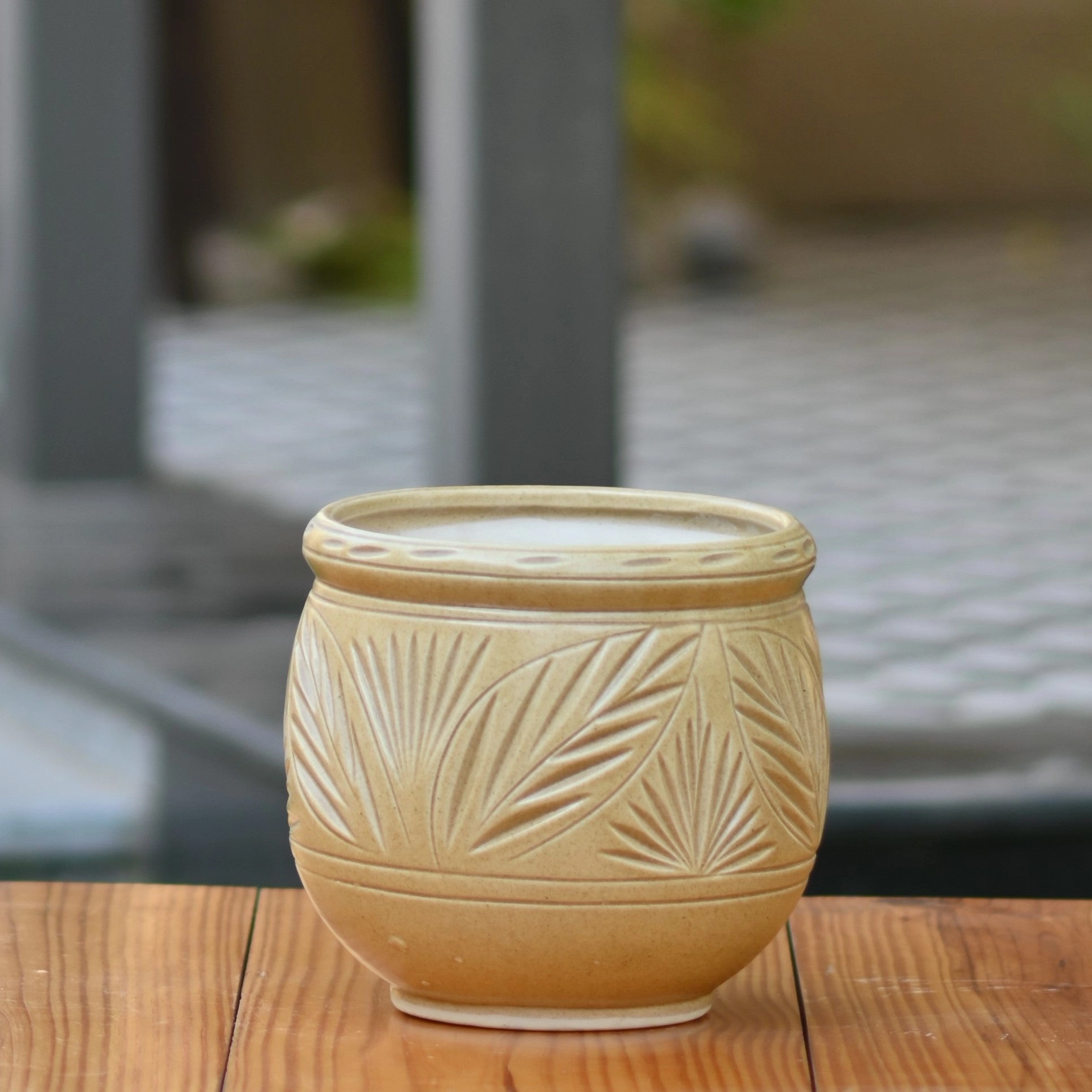 Ceramic Dholak Pot Leaf Pattern (Brown)
