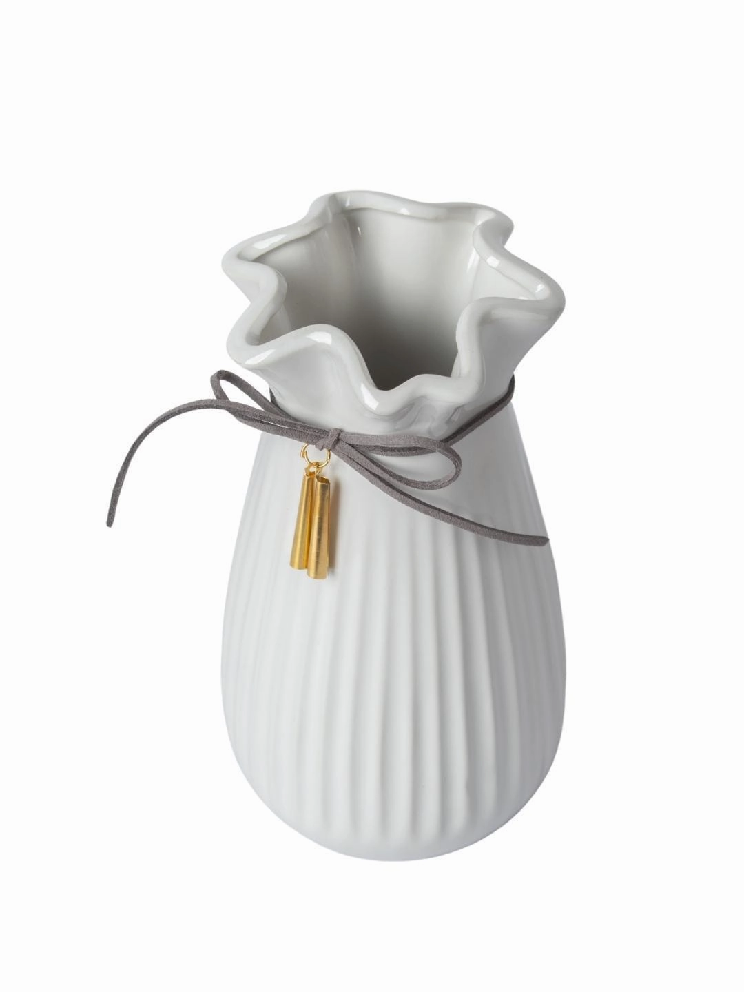 Ceramic Floral Mouth Vase With Tassel