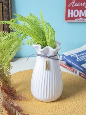 Ceramic Floral Mouth Vase With Tassel dried green plant  