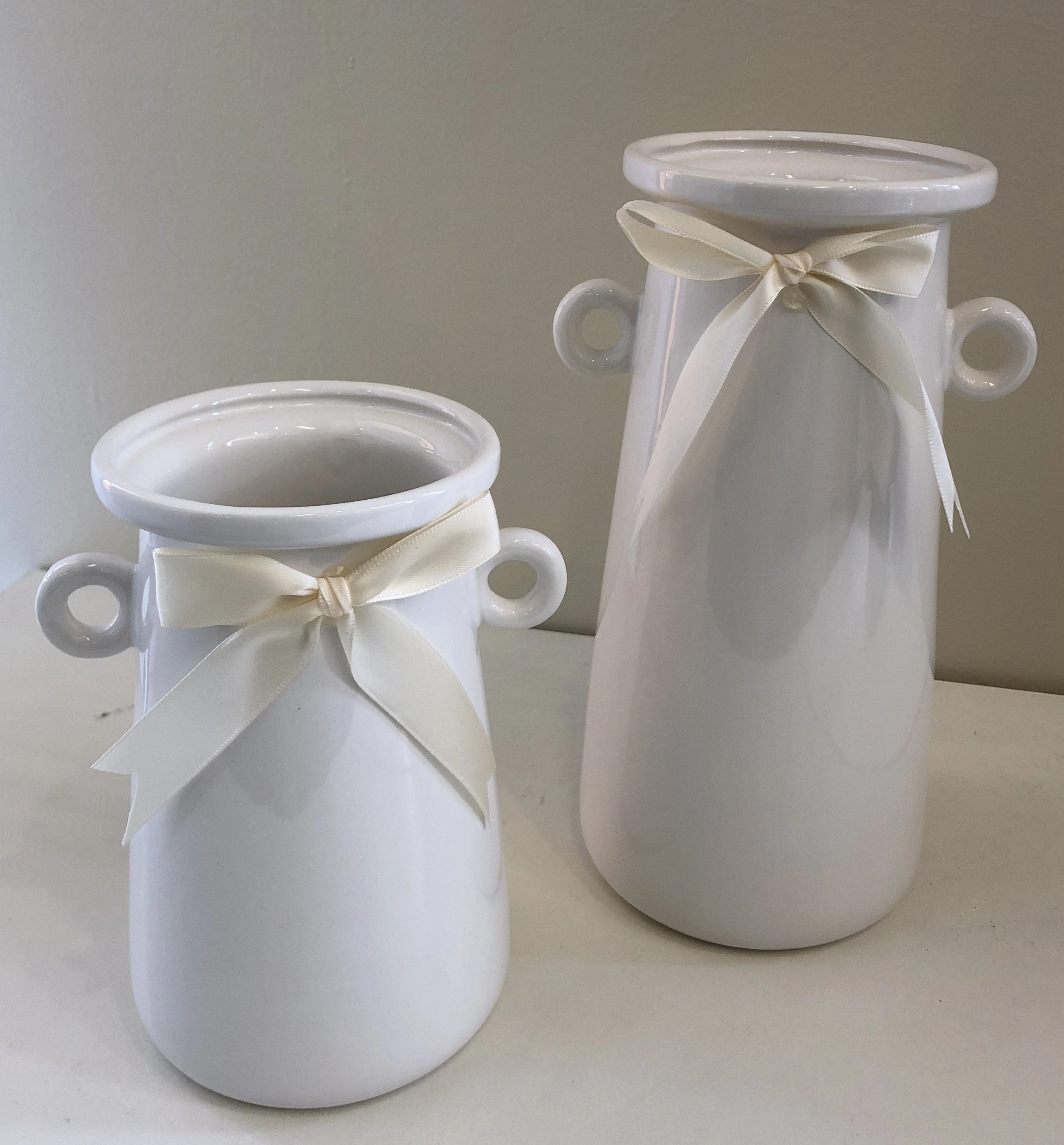 Ceramic Jar with Ribbon Avail in 2 Sizes 3 Colours - (CERJARRIB)