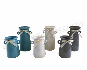Ceramic Jar with Ribbon Avail in 2 Sizes 3 Colours - (CERJARRIB) outdoor greenery  