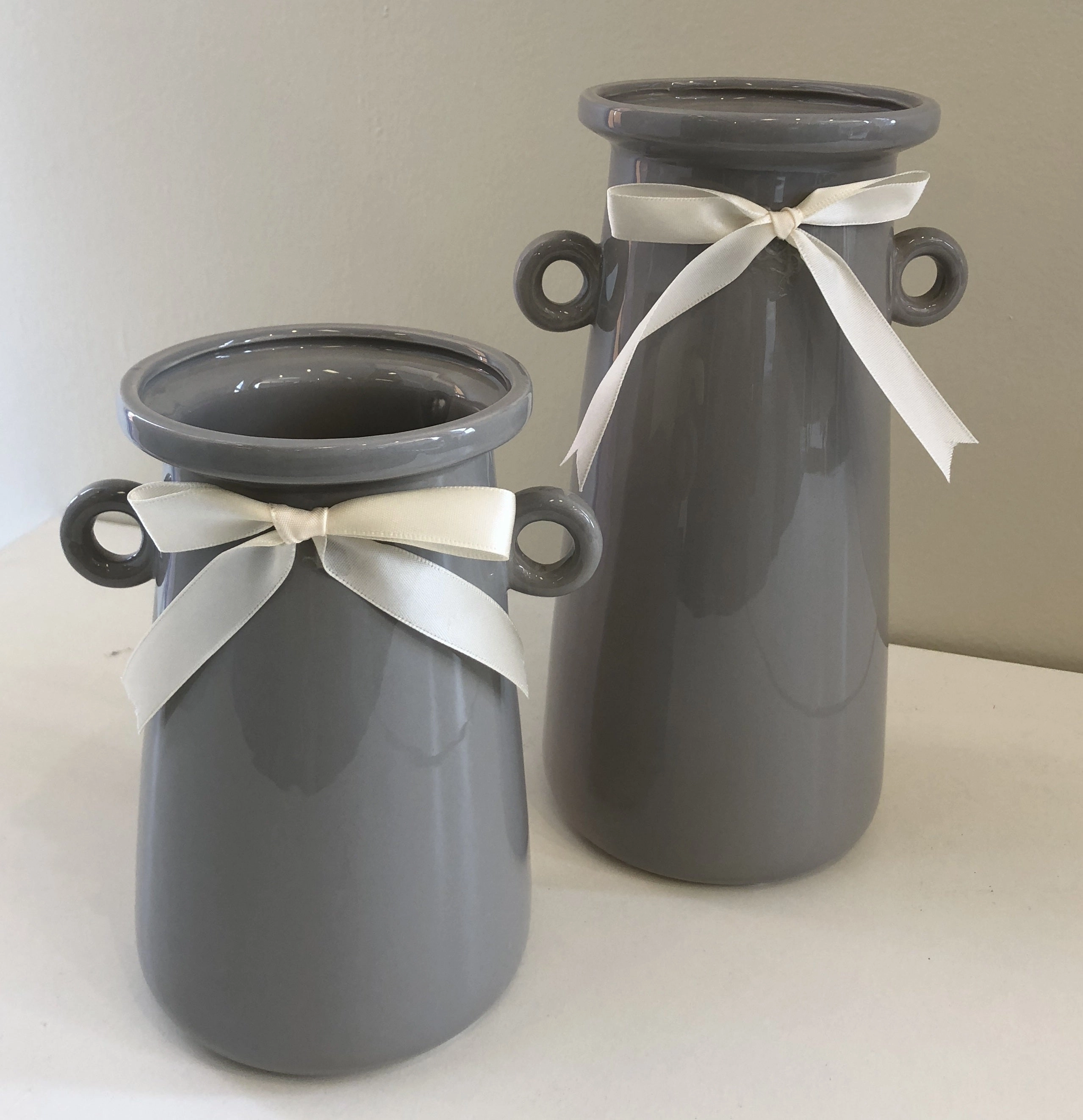 Ceramic Jar with Ribbon Avail in 2 Sizes 3 Colours - (CERJARRIB)