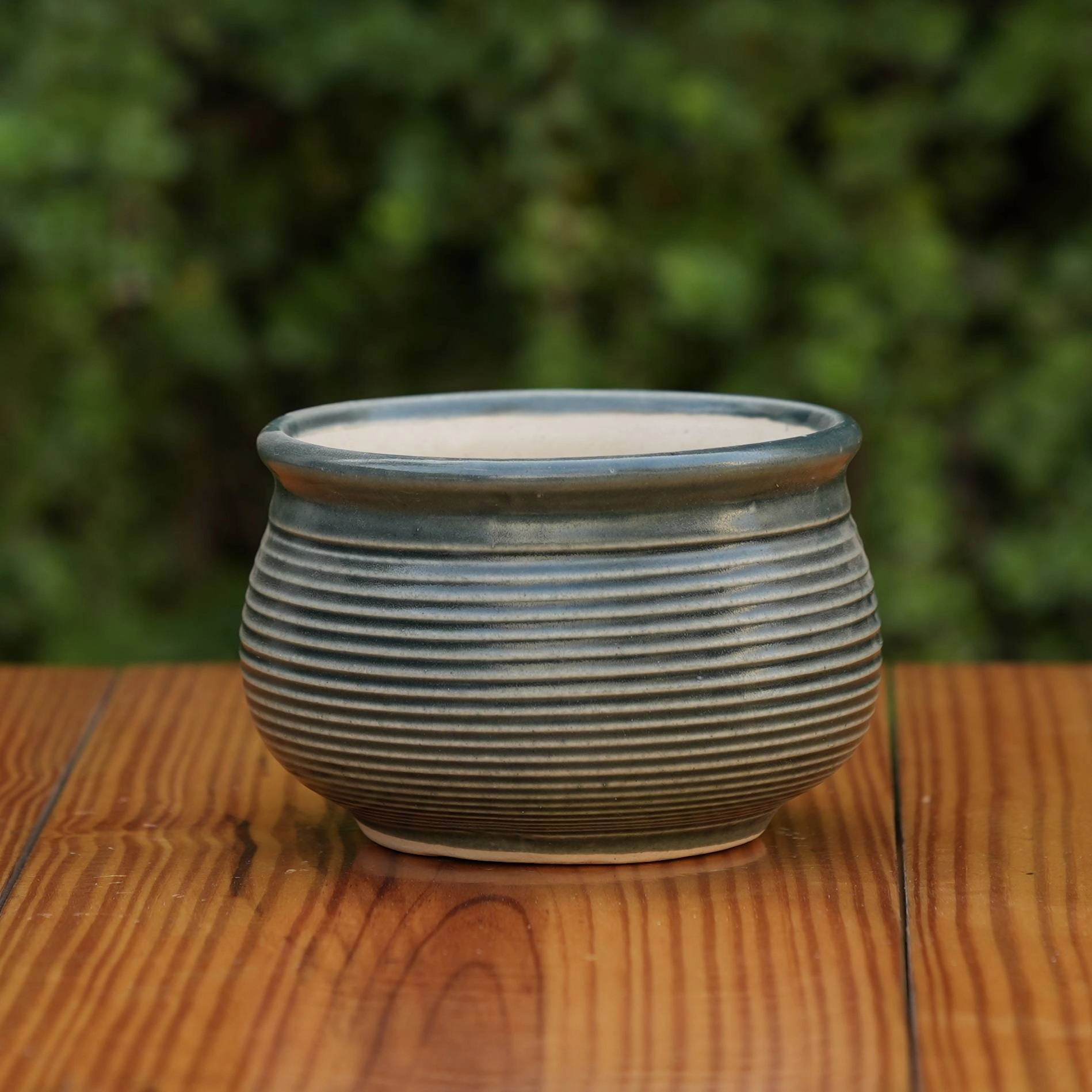 Ceramic Planter with Horizontal Grooves