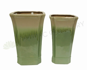 Ceramic Pot - Green with Beige  (Large Size) outdoor greenery  