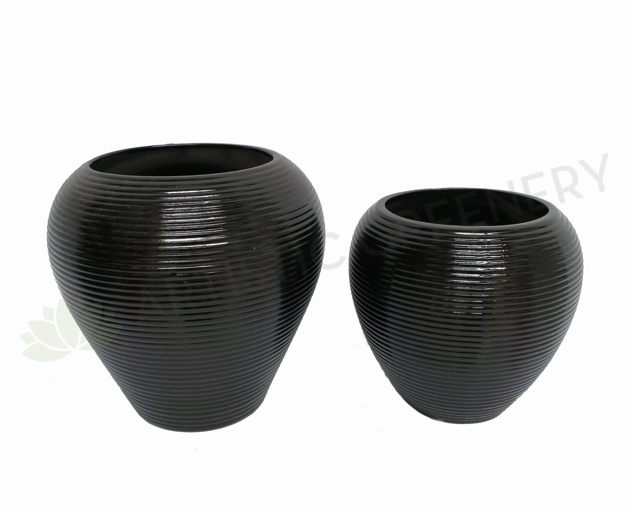 Ceramic Round Vase - Black / White outdoor greenery  