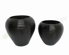 Ceramic Round Vase - Black / White outdoor greenery  