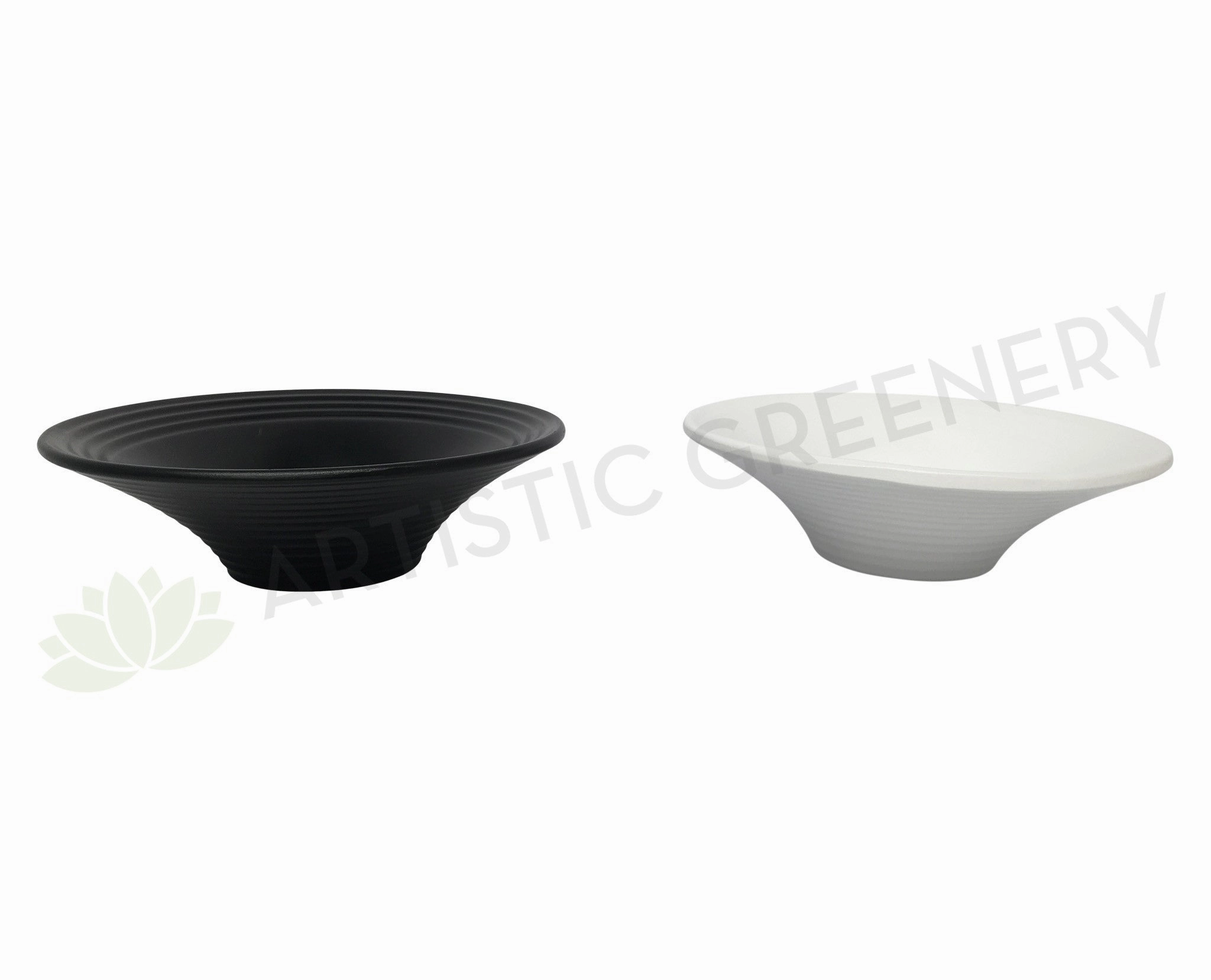 Ceramic Shallow Bowl - Black / White 25cm Diameter outdoor greenery  