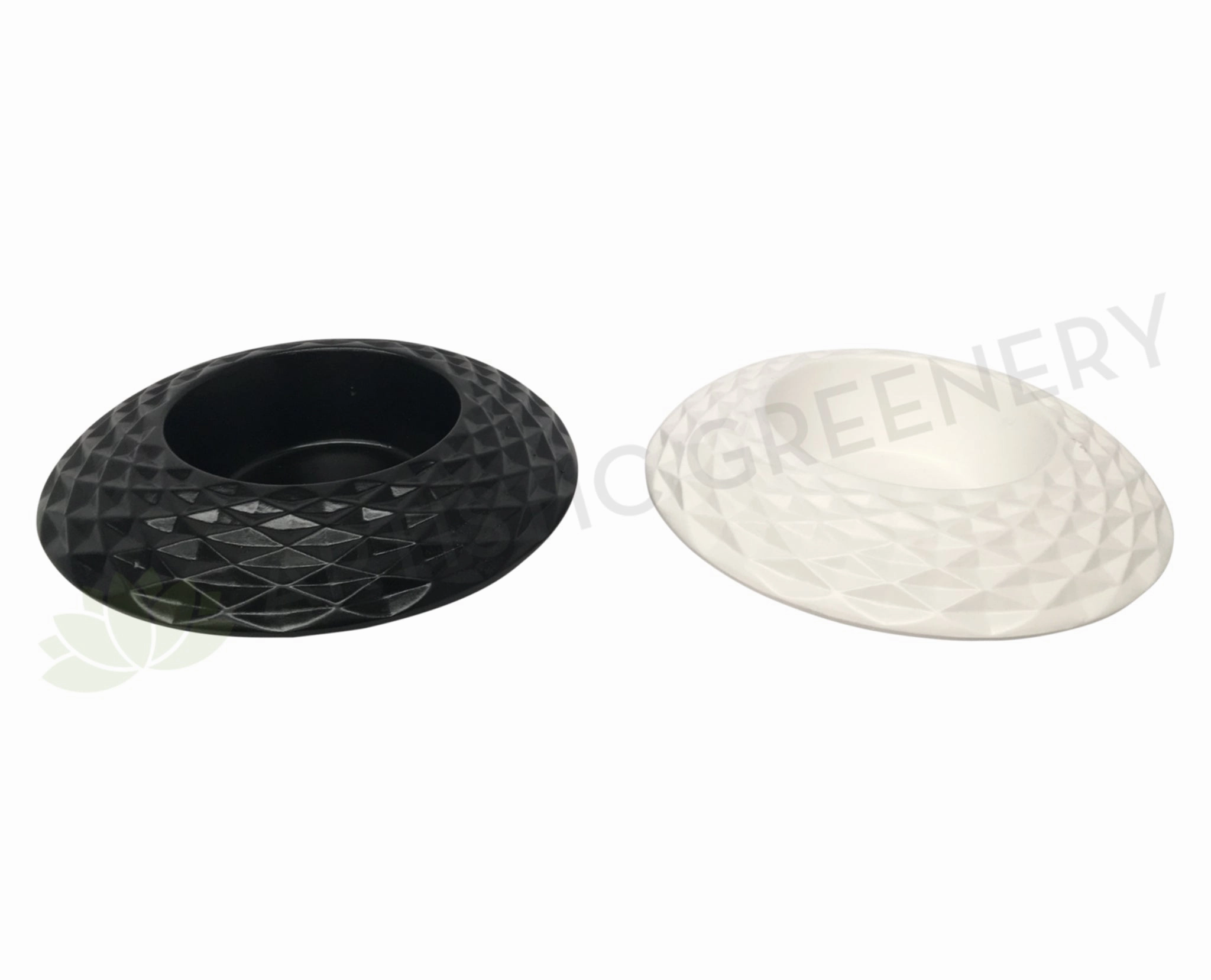 Ceramic Shallow Bowl (Diamond Pattern)- Black / White 27cm Diameter outdoor greenery  