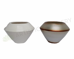 Ceramic Spinning Top Shaped Vase - Metallic / White / Black outdoor greenery  