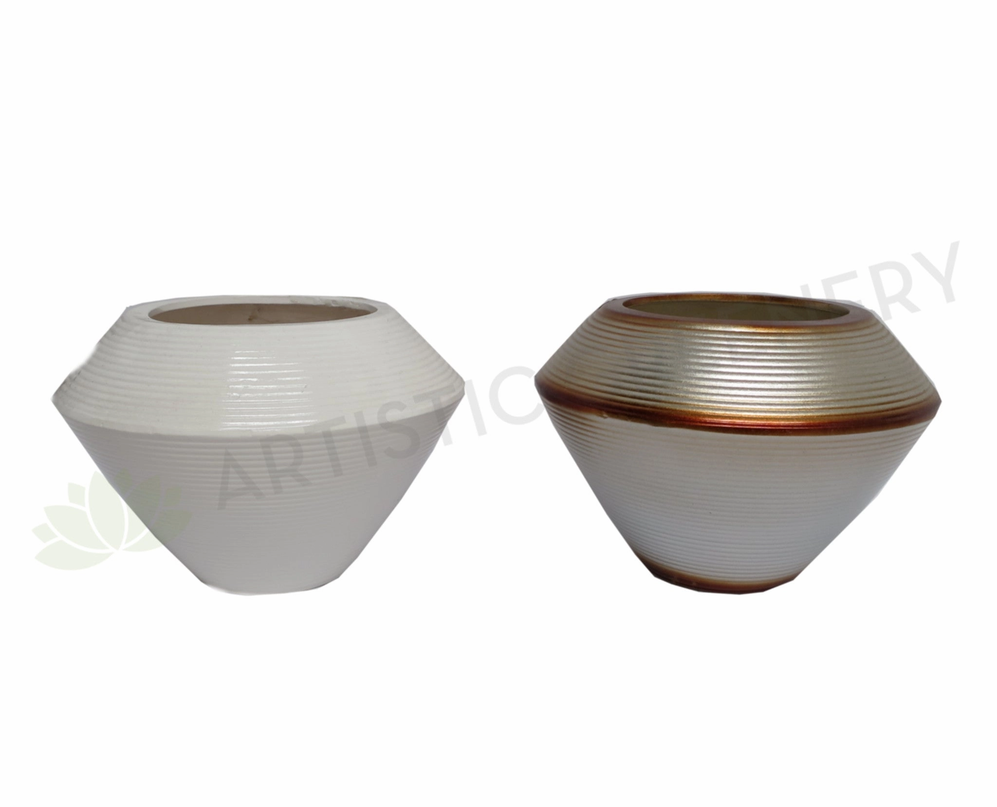 Ceramic Spinning Top Shaped Vase - Metallic / White / Black outdoor greenery  
