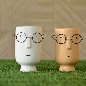 Ceramic Tall Face Pot with Spectacles classic flowerpot  