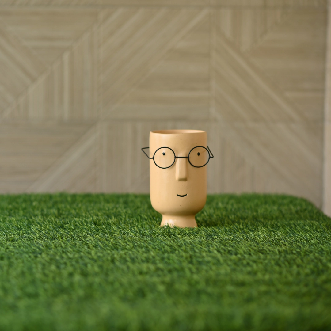 Ceramic Tall Face Pot with Spectacles